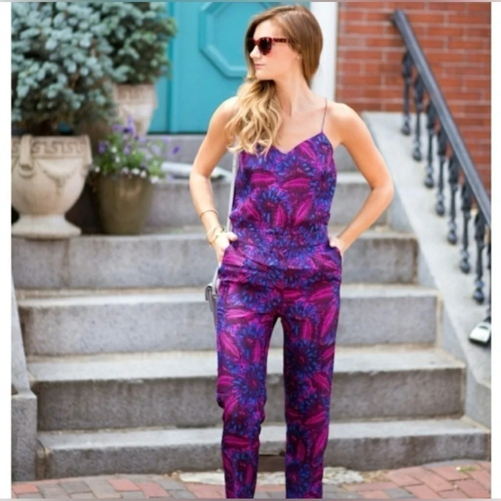 J. Crew Women's Floral Silk Strappy Back Midnight Jumpsuit π - Picture 4 of 9